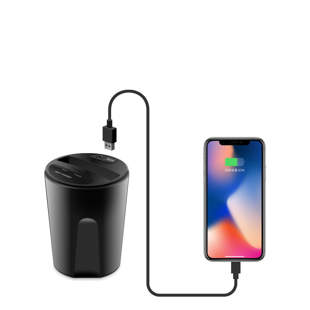 Premium 2-in-1 Wireless Car Charger Cup - 10W Fast Charging with USB Port