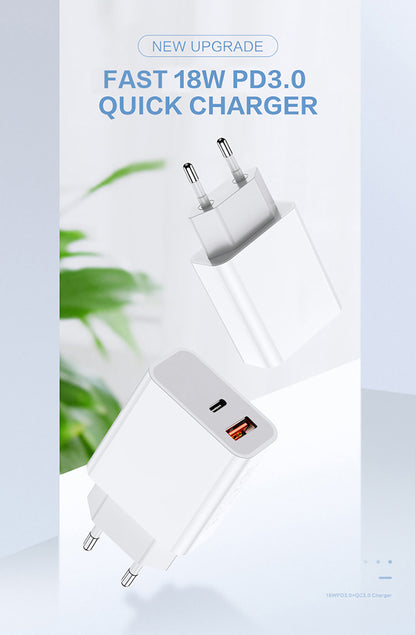 FDGAO 18W Dual Port Fast Charger - USB-C PD & USB-A Wall Adapter for iPhone