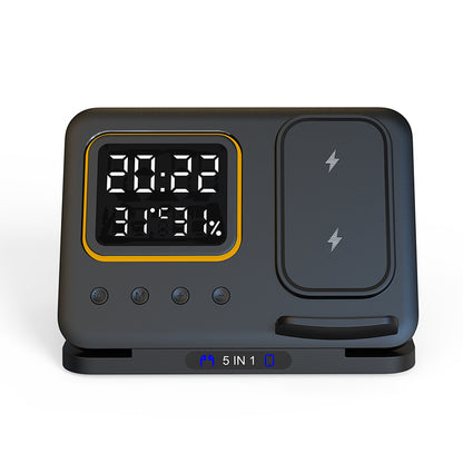 5-in-1 Wireless Charging Station with LED Alarm Clock - 15W Fast Charge Dock