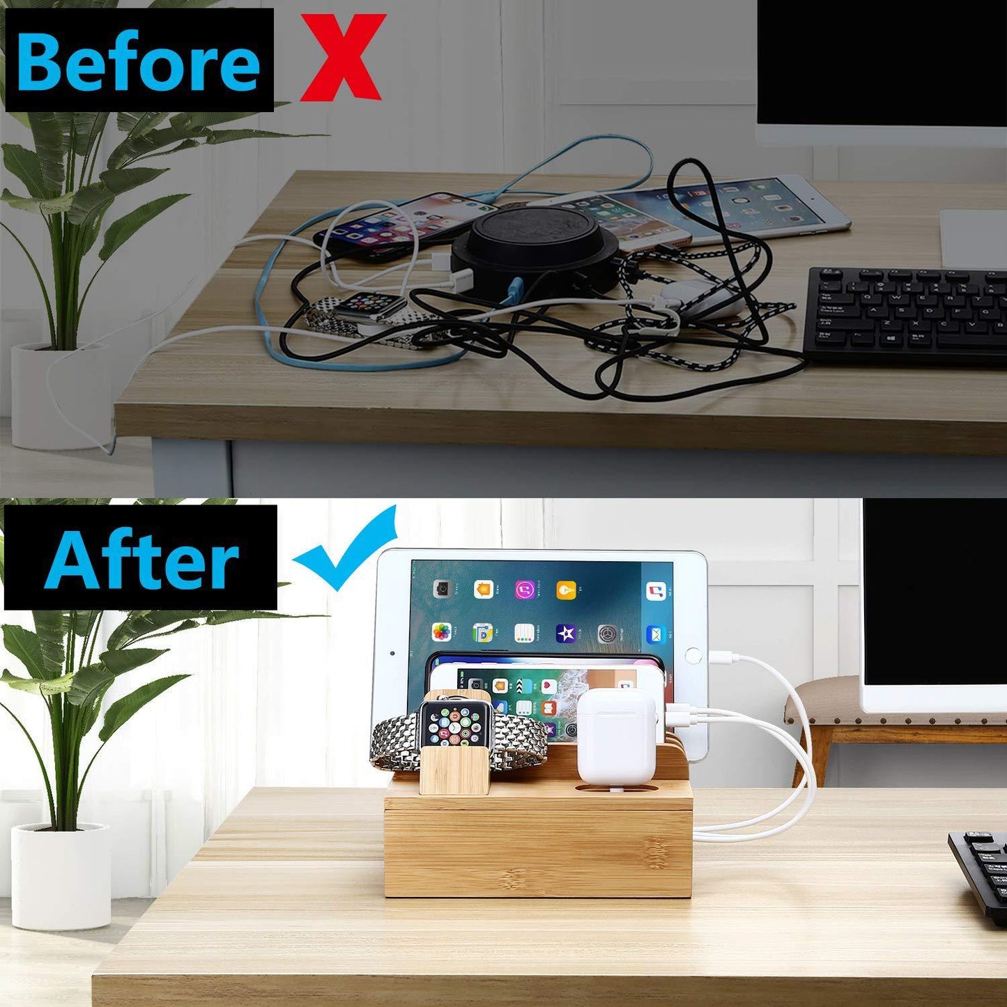 Bamboo Mobile Phone Charging Stand - Eco-Friendly Desk Organizer