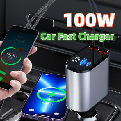 100W Metal Car Charger - Dual USB-C & USB Fast Charging
