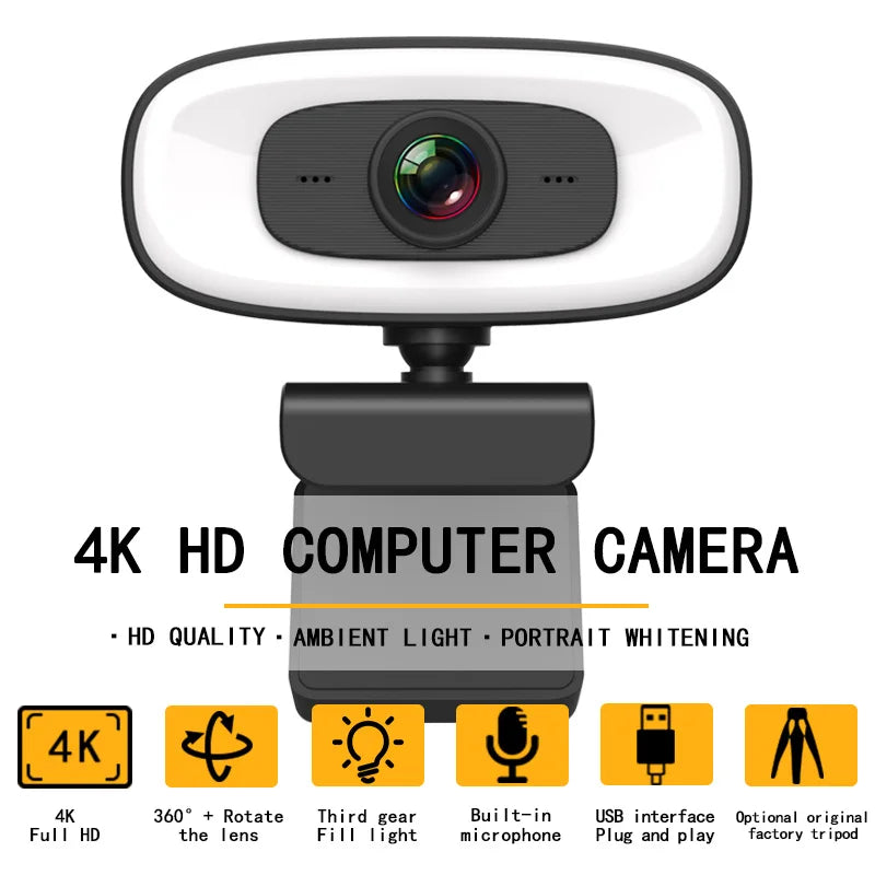 4K Webcam with Microphone - Full HD 2K/1080P USB Camera for PC & Laptop