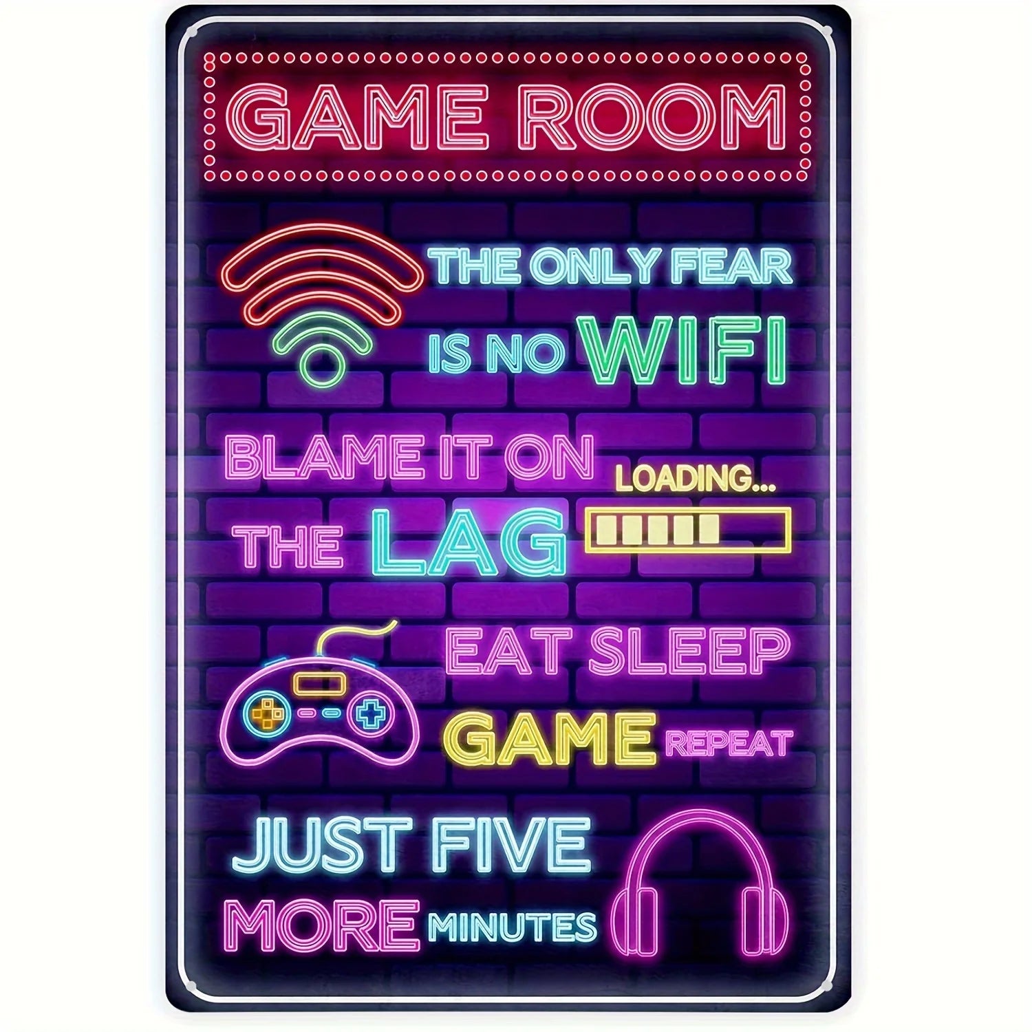 Retro Gaming Metal Sign - Gamer Wall Decor for Boys Room, Bedroom, Game Room
