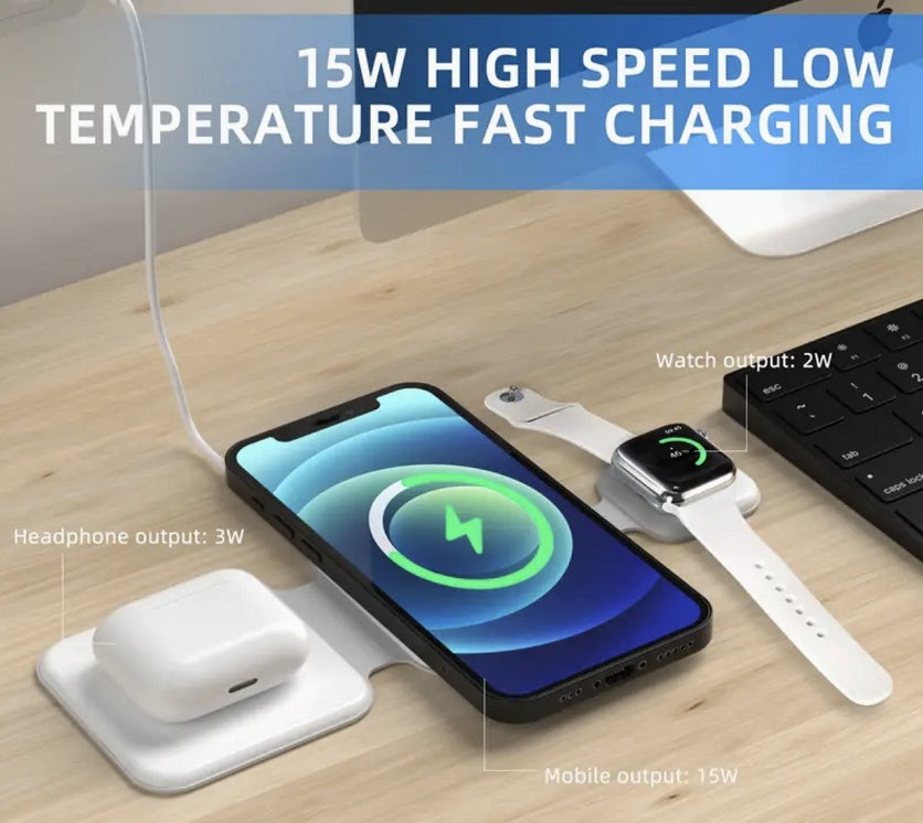 3-in-1 Magnetic Wireless Charger - Foldable Multi-Device