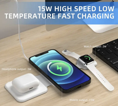 3-in-1 Magnetic Wireless Charger - Foldable Multi-Device