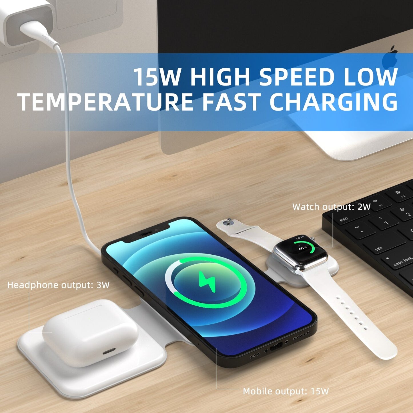 3-in-1 Magnetic Wireless Charger - Foldable Multi-Device