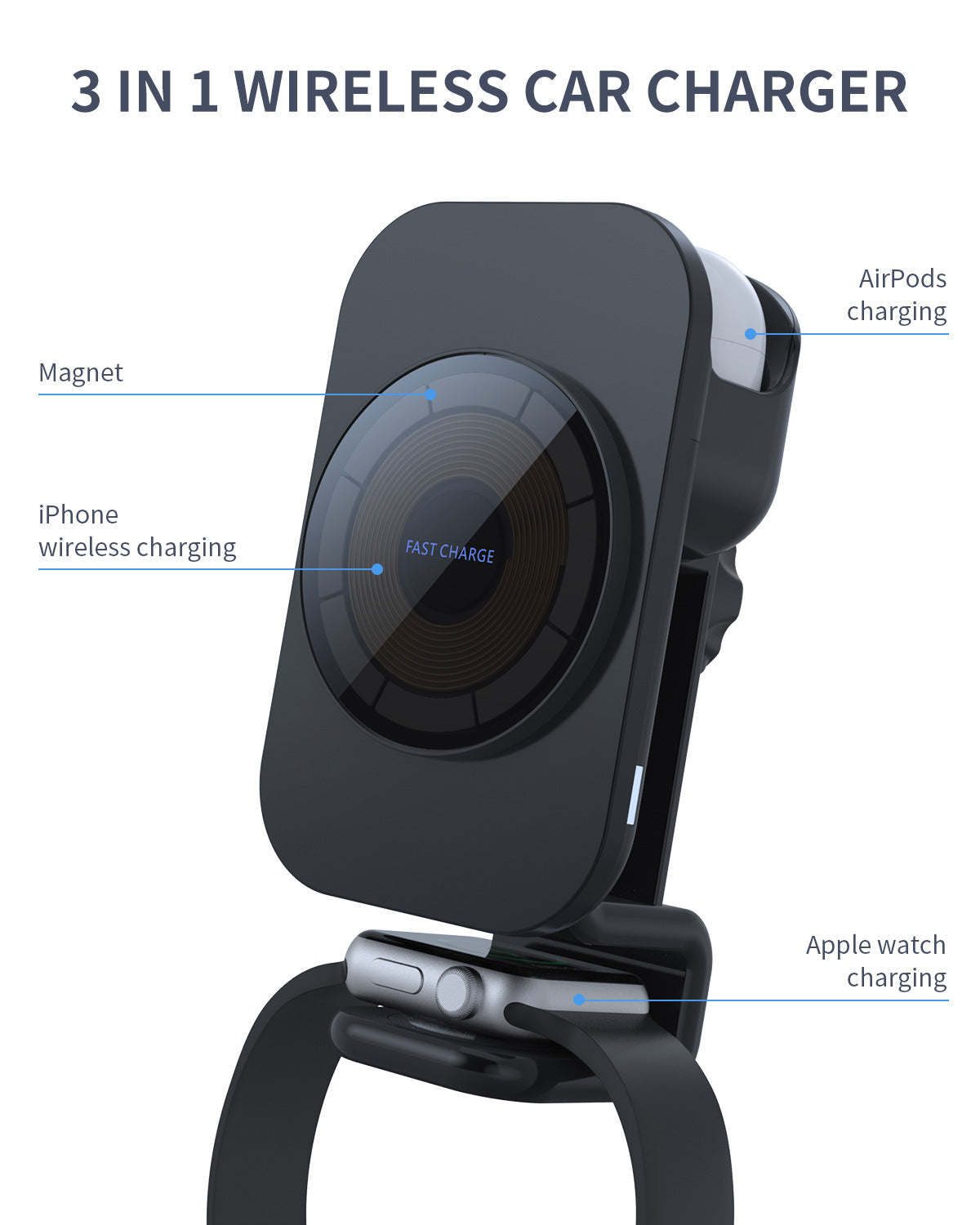 S6 Magnetic Three-in-one Car Wireless Charger