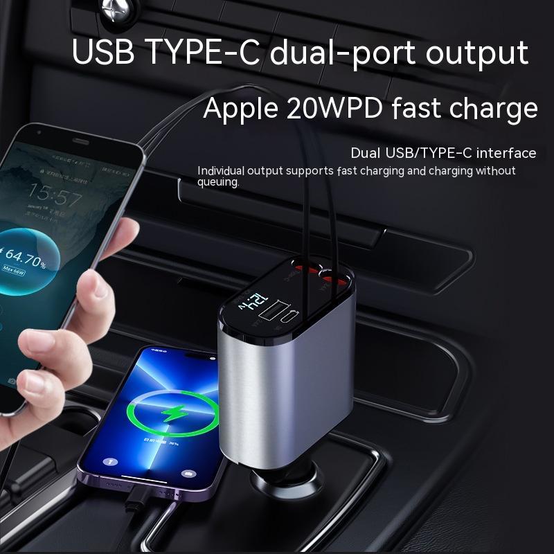 100W Metal Car Charger - Dual USB-C & USB Fast Charging
